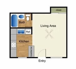 Studio Lrg - 350 sq/ft floor plan